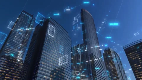 Modern City Buildings With High Tech Stock Footage