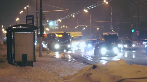 Modern city bus arrive at bus stop Stock Footage 40699428