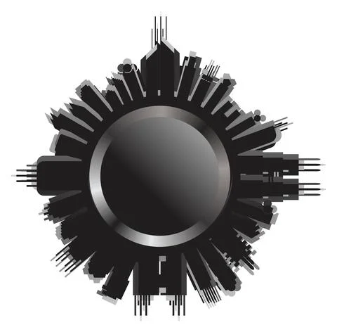 Modern city in circle button or background concept future digital life Stock Illustration