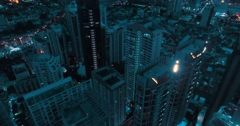 Modern city during beautiful cloudy night Stock Footage 77322033