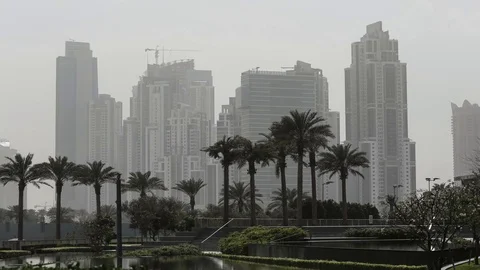 Modern city elevator ascending skyscraper Dubai city centre, UAE Stock Footage 70432855