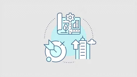 Modern city evolution models animated monochrome cyan concept icon set Stock Footage 348160132