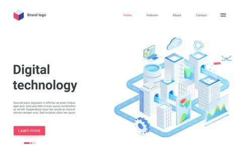 Modern city, future digital technology isometric landing page, smart Illustrazione stock
