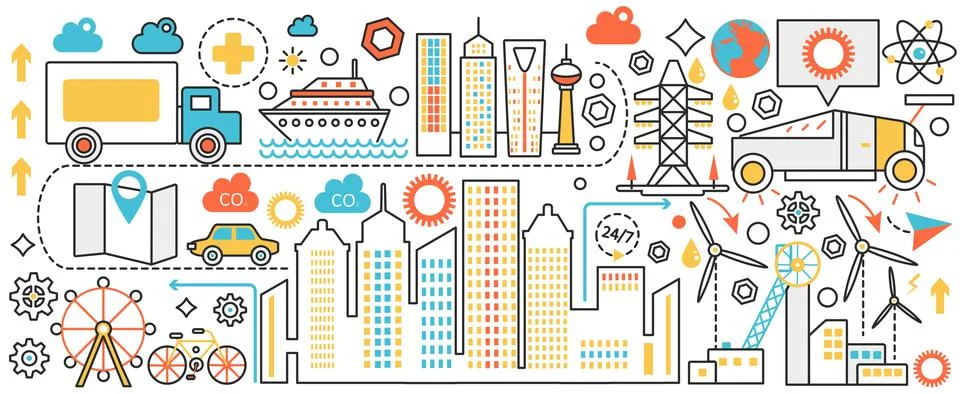 Modern city with future technology, creative cityscape with skyscrapers eco home Stock Illustration