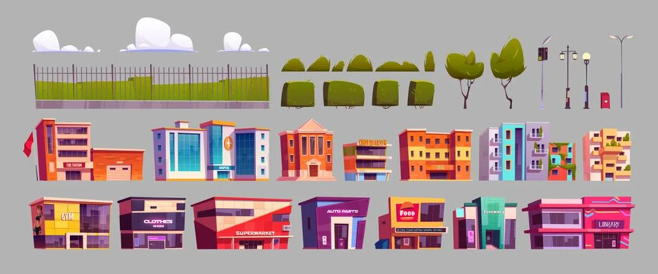 Modern city infrastructure elements set 스톡 일러스트