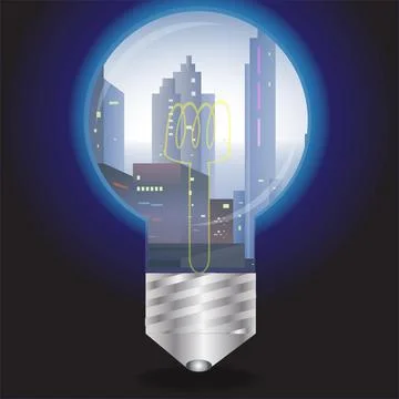 Modern City inside a Light Bulb Vector Illustration Stock Illustration