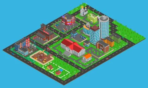 Modern City Isometric Map Stock Illustration