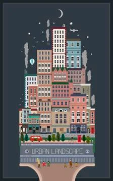 Modern city landscape in flat design Stock Illustration