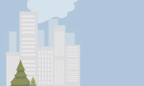 Modern city landscape vector flat illustration. Buildings, skyscrapers, and Stock Illustration