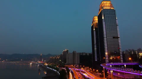 Modern City in night Stock Footage 28209605