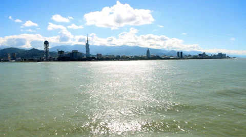 Modern city by the sea Stock Footage 49720341