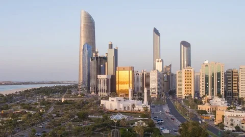 Modern city skyline and corniche time lapse, Abu Dhabi, United Arab Emirates, Stock Footage