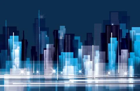 Modern city skyline at night Stock Illustration