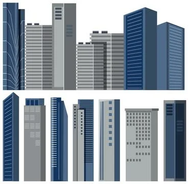 Modern City Skyscraper Vector Illustration Set in Blue and Gray Ilustración de archivo