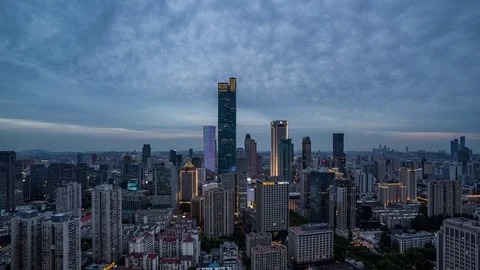 Modern city sunset time lapse, from day to night, in Nanjing Stock Footage 113648686