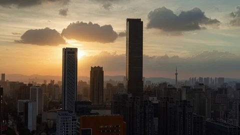 Modern city sunset time lapse from day to night in Nanjing, China Stock Footage 113901929