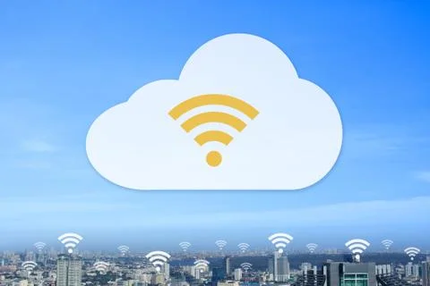 Modern city using transfer all data part cloud concept. Stock Photos