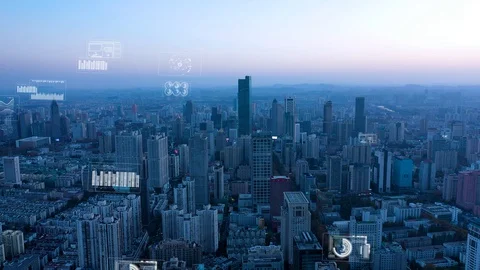 Modern city with wireless network connection concept Video stock 128498089