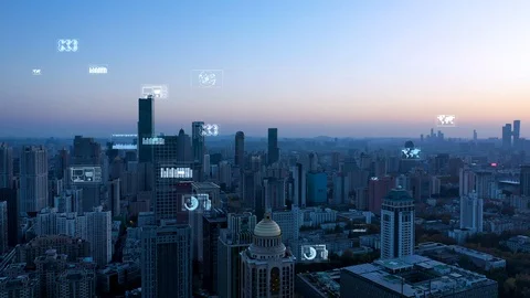 Modern city with wireless network connection concept Stock Footage 128498137