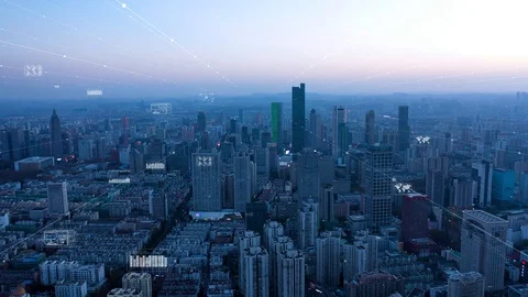 Modern city with wireless network connection concept Stock Footage 128498568