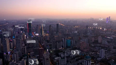 Modern city with wireless network connection concept Stock Footage 128499731