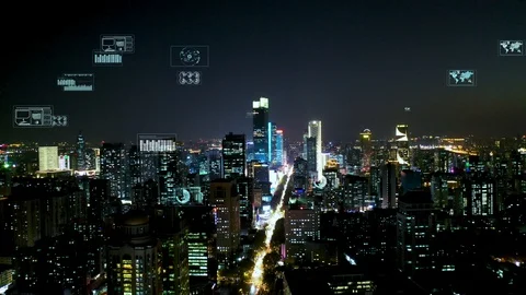 Modern city with wireless network connection concept Video stock 128499866