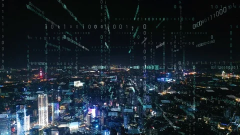 Modern city with wireless network connection concept Video stock 128504568