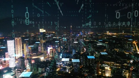 Modern city with wireless network connection concept Video stock 128505617