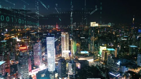 Modern city with wireless network connection concept Video stock 128505889