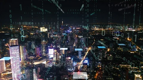 Modern city with wireless network connection concept Stock Footage 128506143