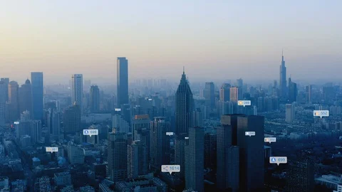Modern city with wireless network connection concept Видео 128585638