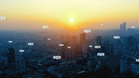 Modern city with wireless network connection concept 스톡 동영상 128585650