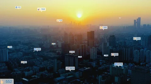 Modern city with wireless network connection concept Video stock 128585777