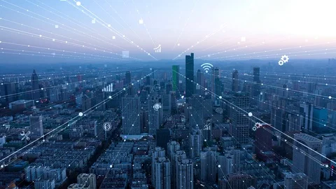 Modern city with wireless network connection concept Stock-Footage 128587863