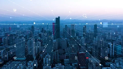 Modern city with wireless network connection concept Video stock 128587864