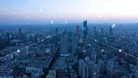 Modern city with wireless network connection concept Video stock 128587866