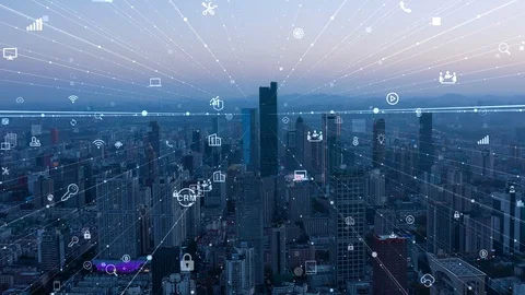 Modern city with wireless network connection concept Video stock 128587871