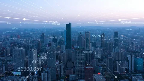 Modern city with wireless network connection concept Video stock 128587894