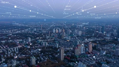 Modern city with wireless network connection concept Stock Footage 128588000