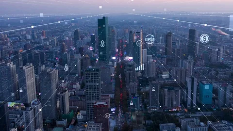 Modern city with wireless network connection concept Stock Footage 128588002