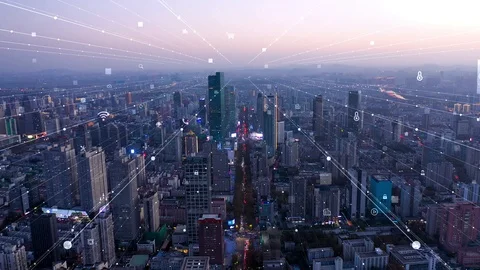 Modern city with wireless network connection concept Video stock 128588024