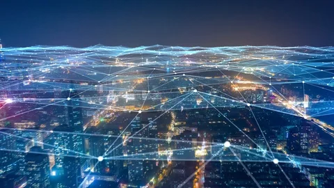 Modern city with wireless network connection concept Stock Footage 128588064