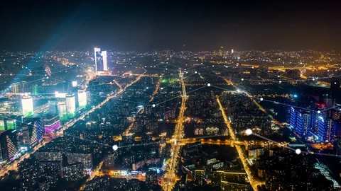 Modern city with wireless network connection concept Stock Footage 128588223