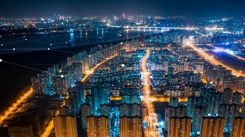 Modern city with wireless network connection concept Stock-Footage 128588251