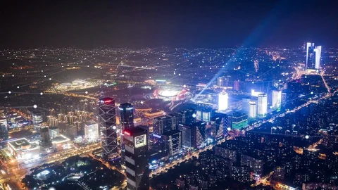 Modern city with wireless network connection concept Stock Footage 128588256