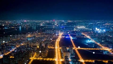 Modern city with wireless network connection concept Video stock 128588339