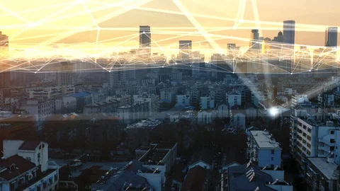 Modern city with wireless network connection concept Video stock 128588359