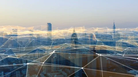 Modern city with wireless network connection concept Video stock 128588396