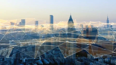 Modern city with wireless network connection concept Video stock 128588400