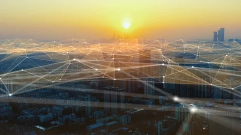 Modern city with wireless network connection concept Video stock 128588519